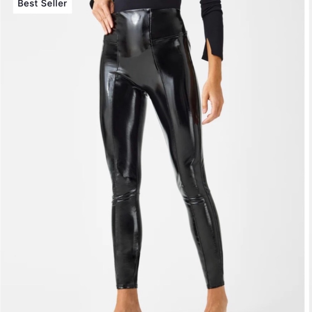 High-Waist Black Patent Faux-Leather Leggings